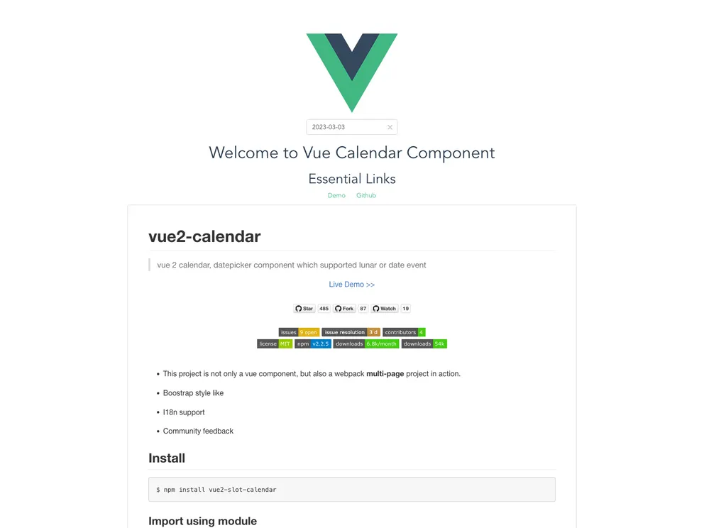 Vue3 Calendar screenshot