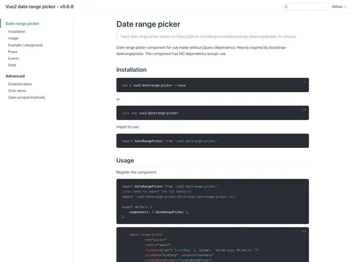 Vue2 Daterange Picker screenshot