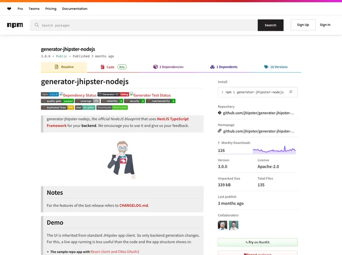 Generator Jhipster Nodejs screenshot