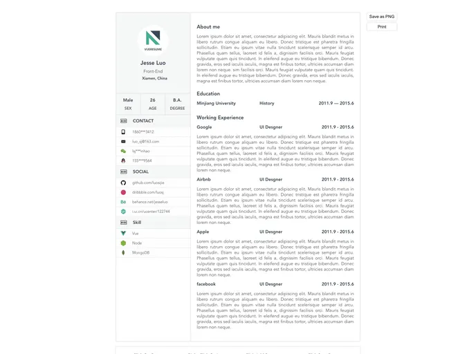 Vue Resume screenshot