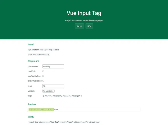 Vue Input Tag screenshot