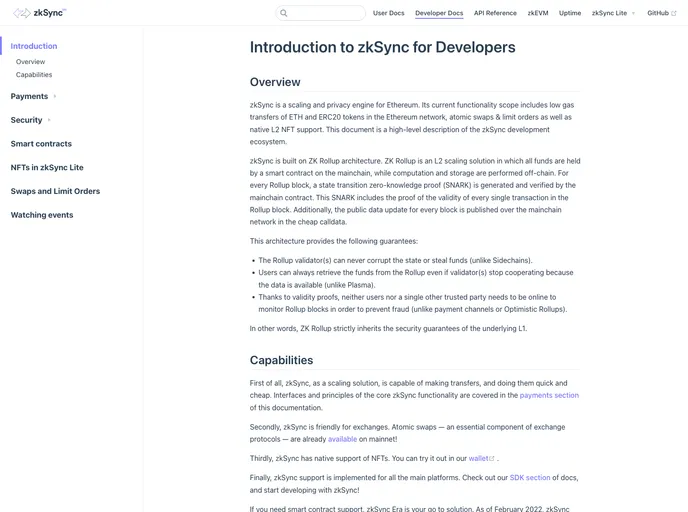 Zksync Lite Docs screenshot
