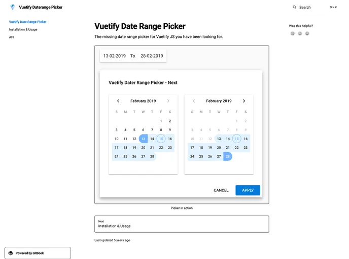 Vuetify Daterange Picker screenshot