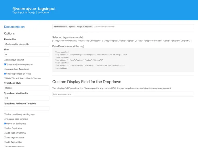 Vue Tagsinput screenshot